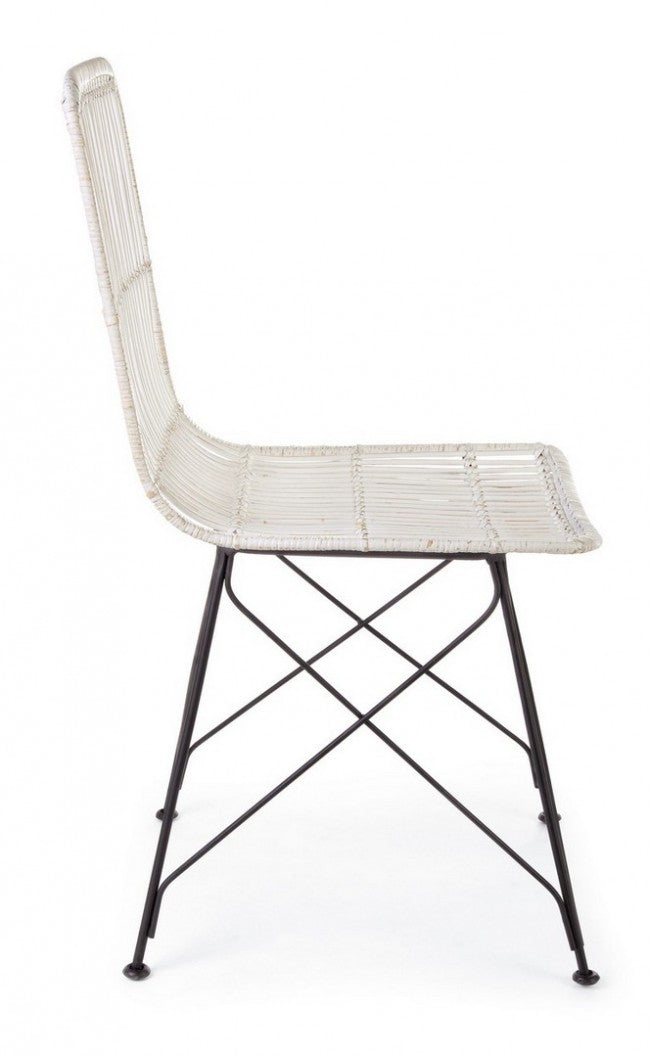 Silla de estilo moderno en acero y kubu blanco LUCILA 45x55x h85 cm