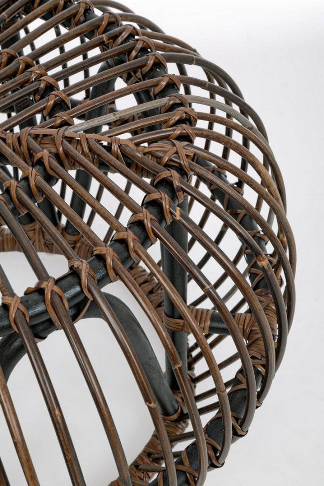 DOradal Mesa de centro tipo puf de exterior de ratán marrón diámetro 65x h44 cm