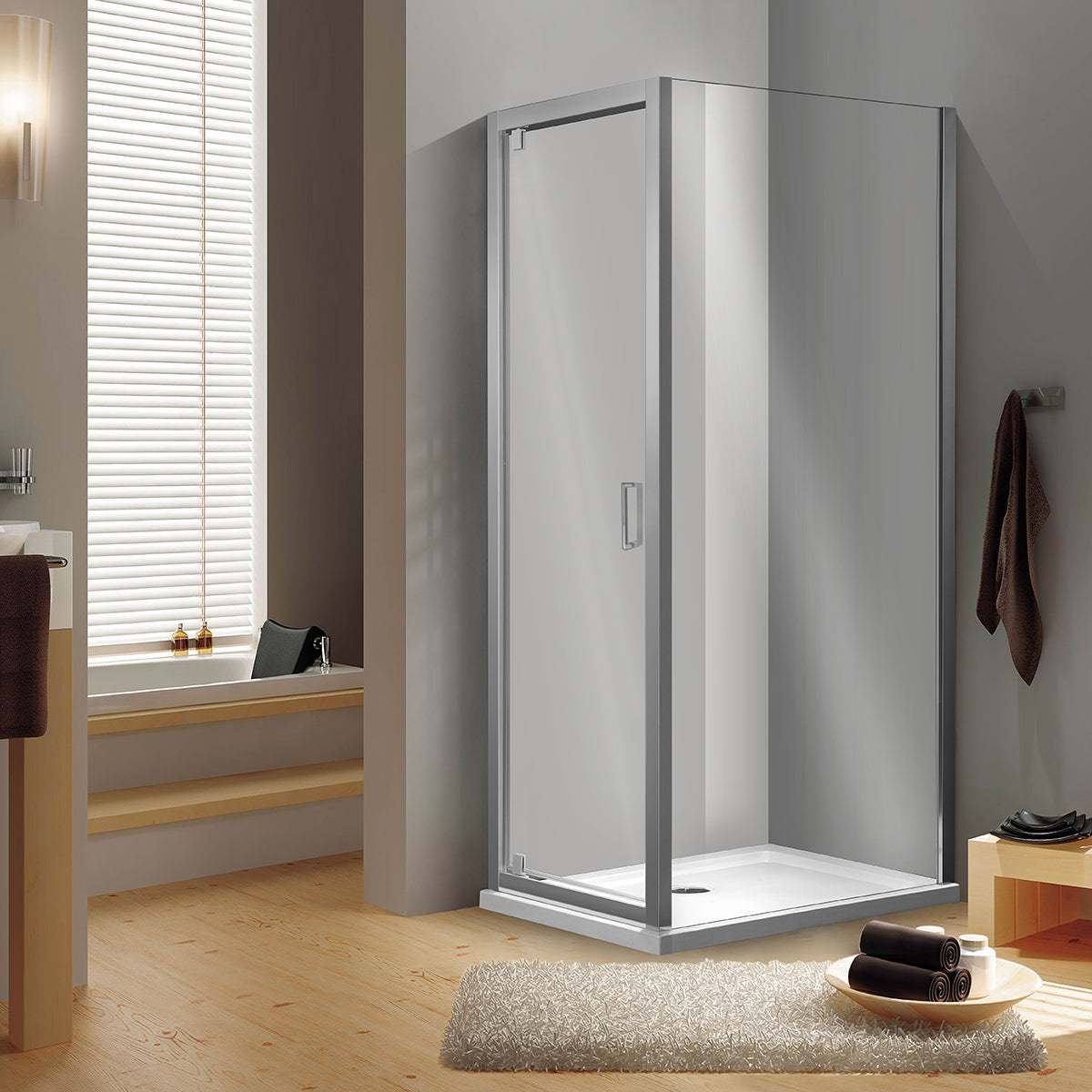 Puerta de ducha pivotante de cristal - Línea Essential - 68-72 cm / Apertura 50,5 cm