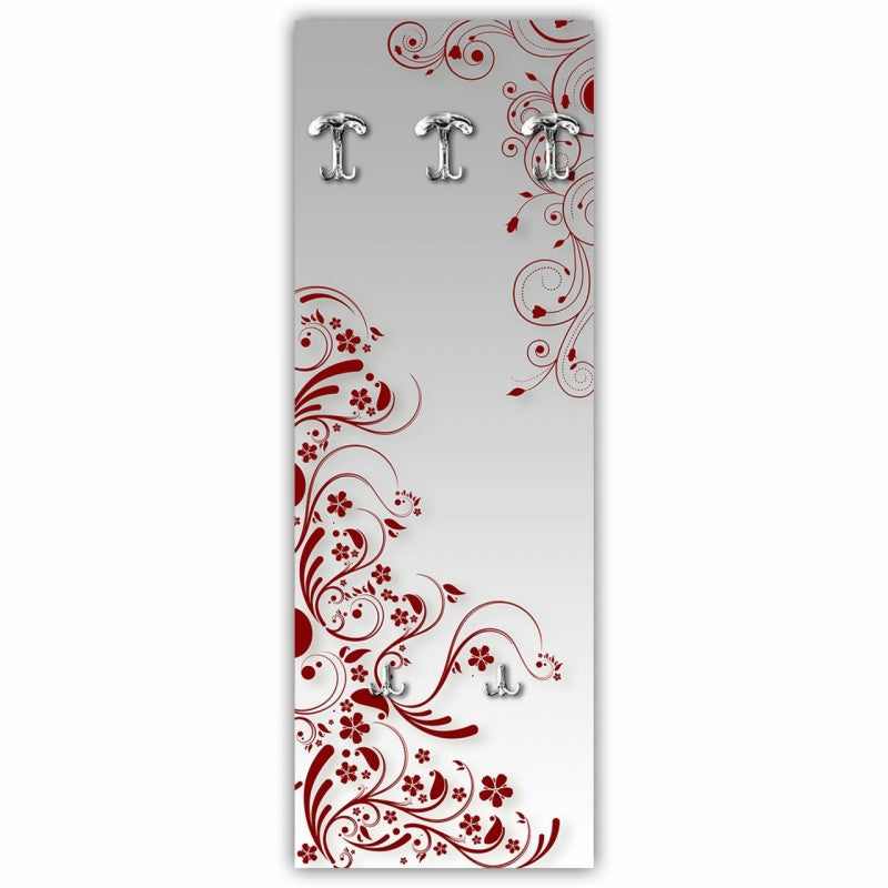 Perchero de pared de entrada Flores Rojo 46x125 cm