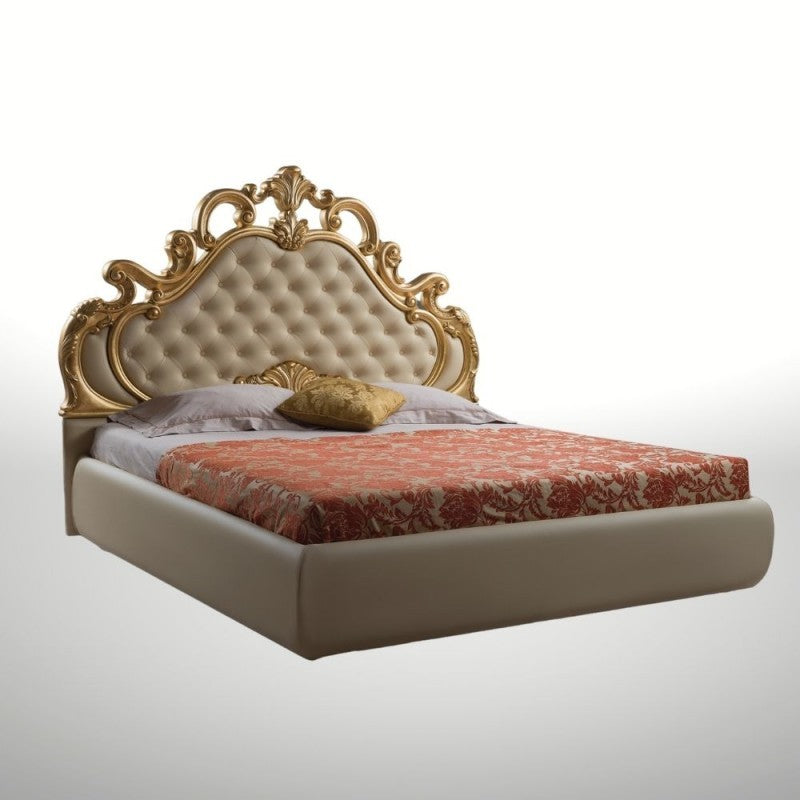 Cama barroca clásica color crema con mueble de almacenaje Aleksandra