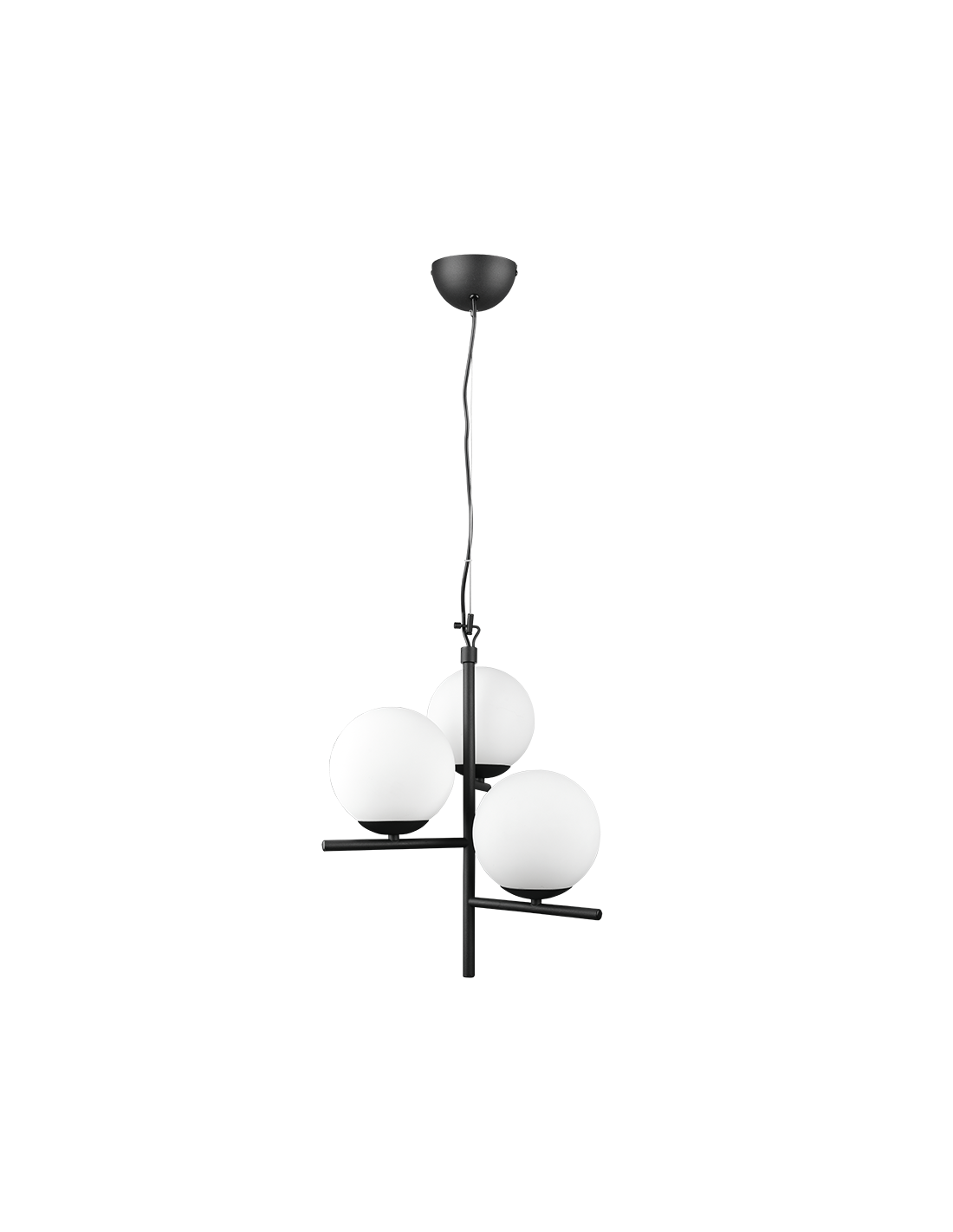 Lámpara de suspensión negra 3 esferas de cristal blanco Pure Trio Lighting