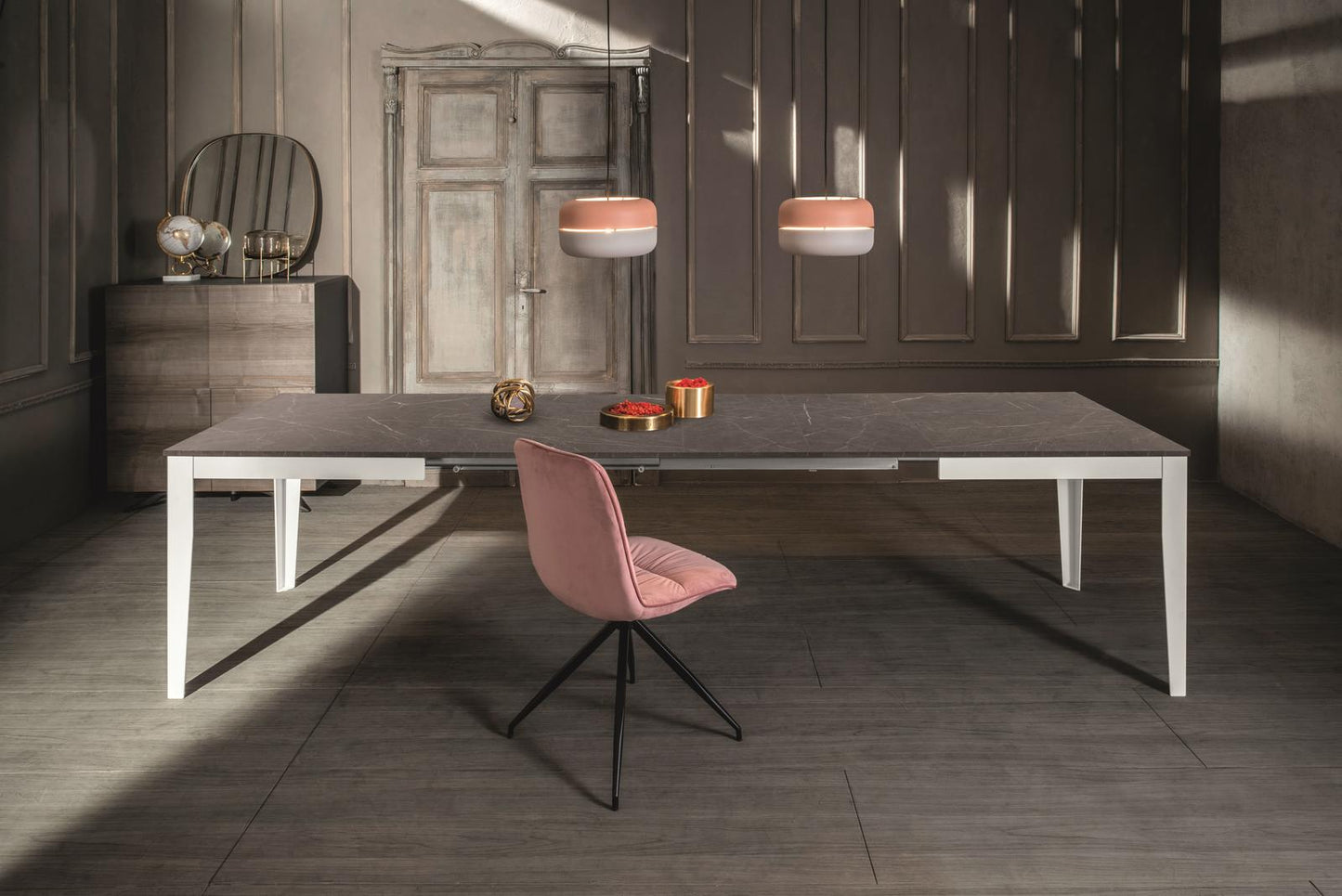 Mesa extensible blanco antracita 90 cm x 156- 316 cm Alt. 76 cm