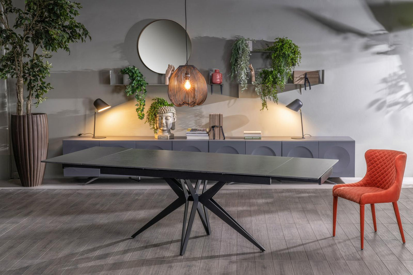 Mesa extensible vintage gris - negro mate 90 cm x 160-240 cm cm Alt. 76 cm