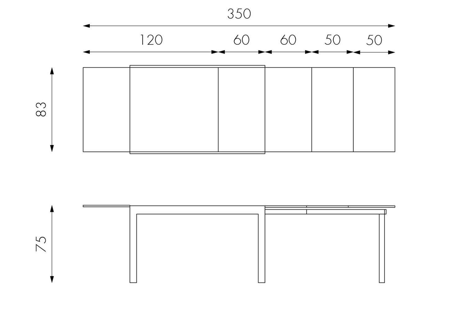 Mesa extensible con tapa de cristal templado gris 120/175/230/290/350x75h cm