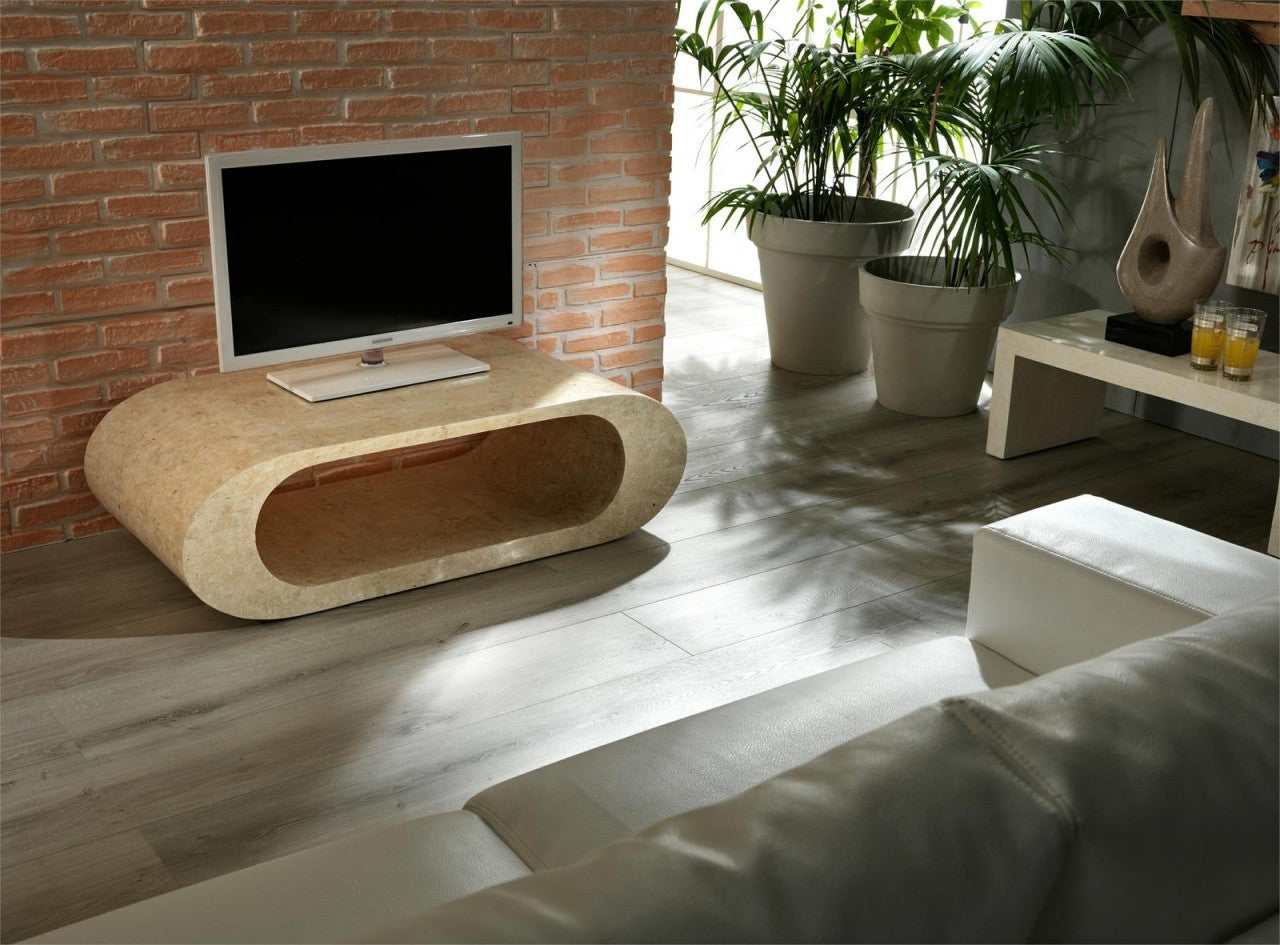 Mesa de centro moderna de piedra beige 120 x 62 xh 35 cm