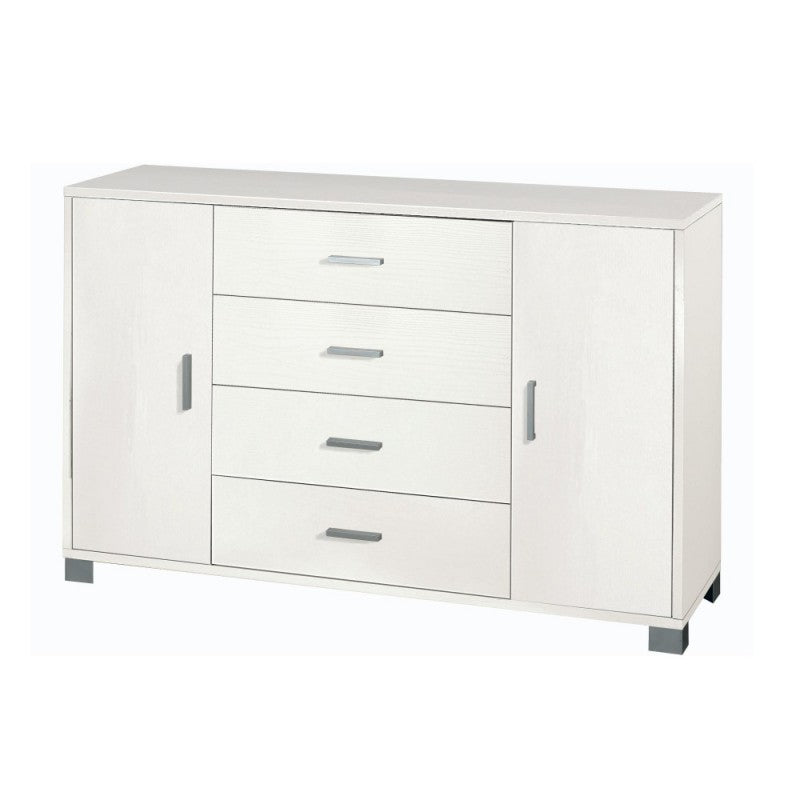 Aparador con dos puertas y cuatro cajones en Blanco Fresno 136x41x h86 cm