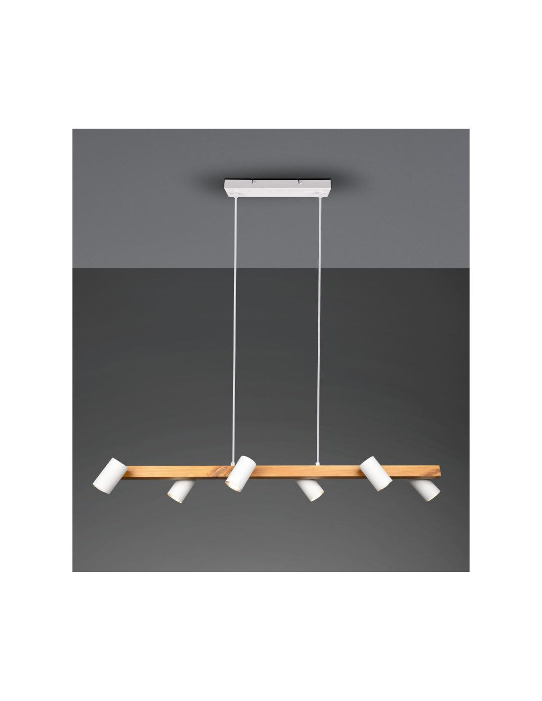 Lámpara de araña de isla de madera con 6 puntos cilíndricos blancos ajustables Marley Trio Lighting