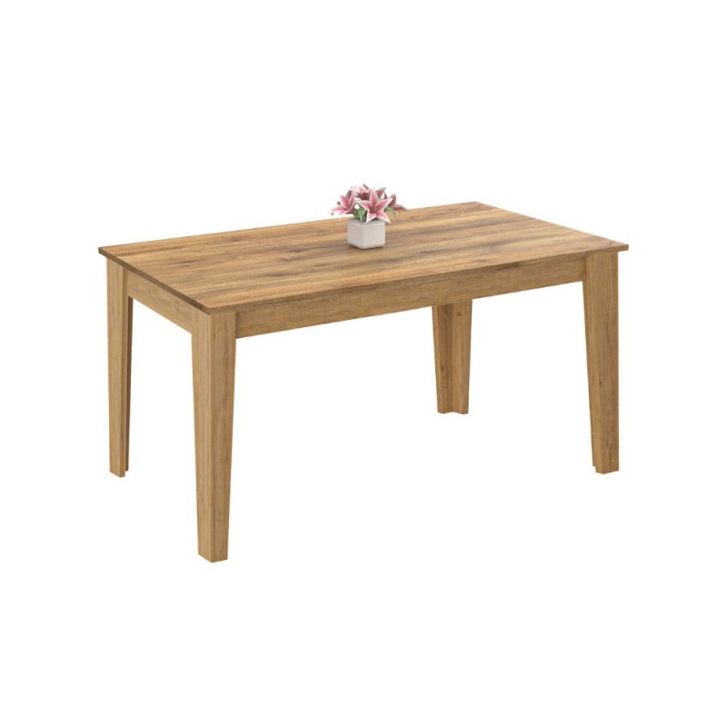 Mesa rectangular Ostin con tapa de roble y patas blancas