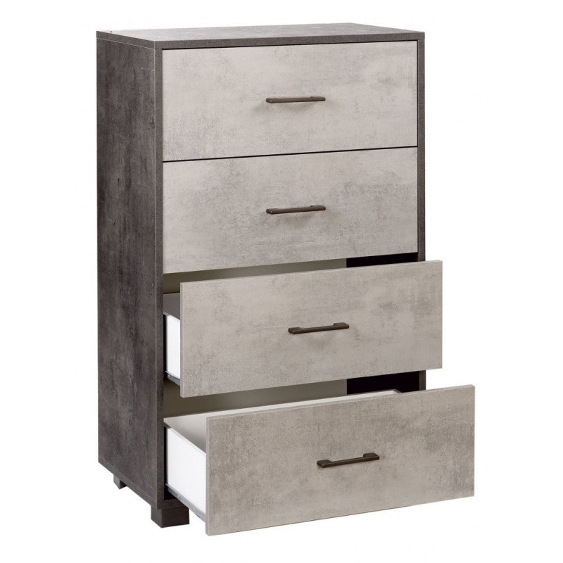 Cómoda de dormitorio con cuatro cajones Negro Blanco 70x41x h112 cm