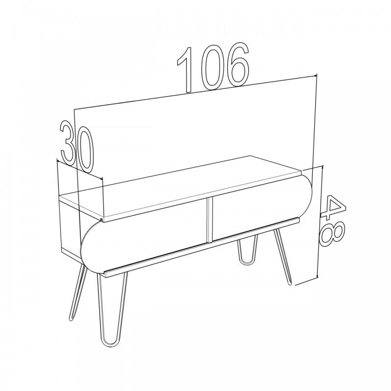 Mueble TV industrial urbano de nogal negro cm 106 x 30 x 48 h