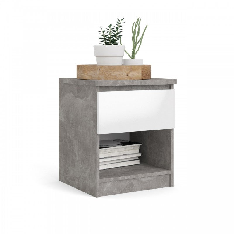 Mesita de noche con cajón dormitorio blanco gris 40,40 x 40 x 49,5 h cm