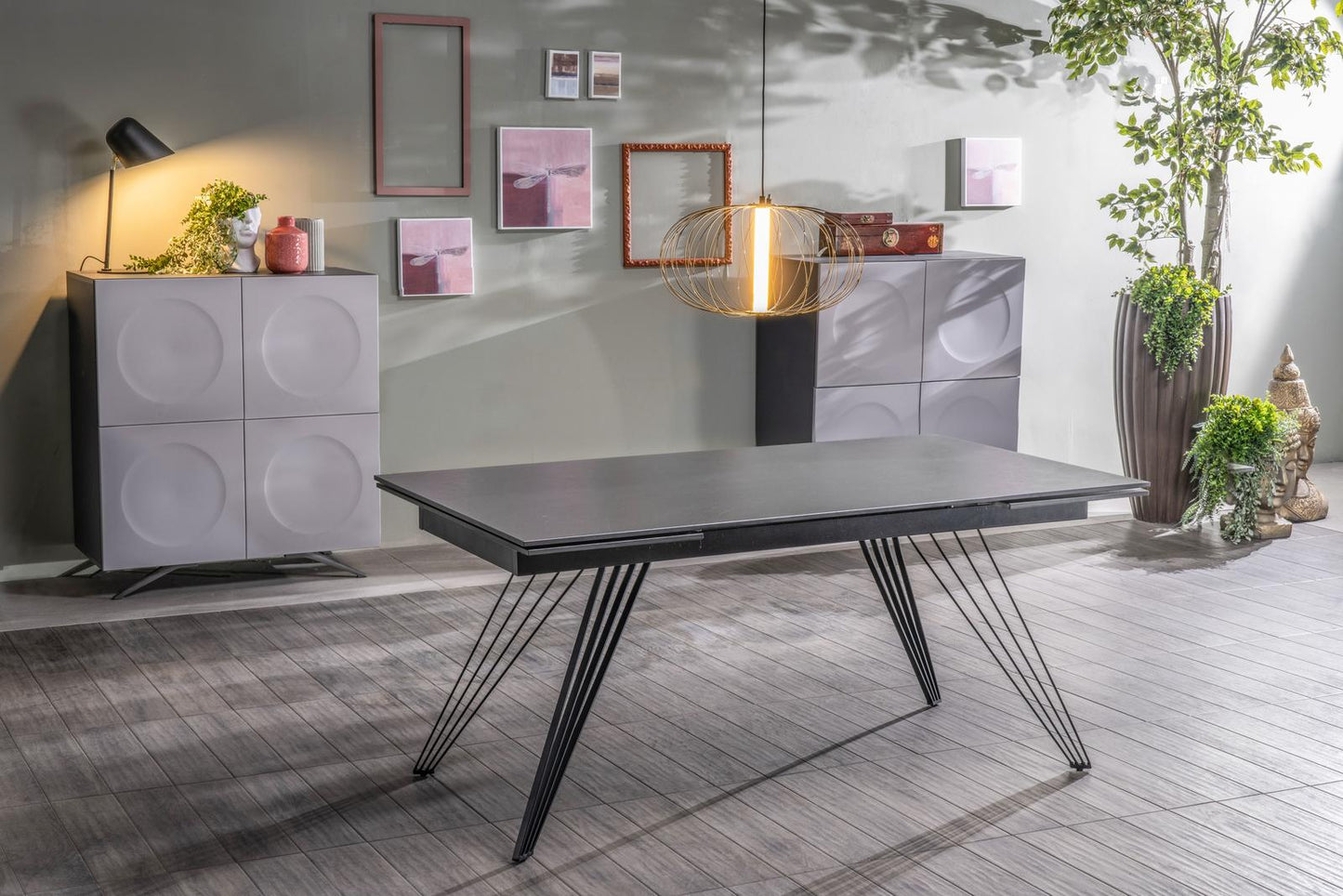 Mesa extensible vintage gris-negro mate 90 cm x 160-240 cm cm Alt. 76 cm