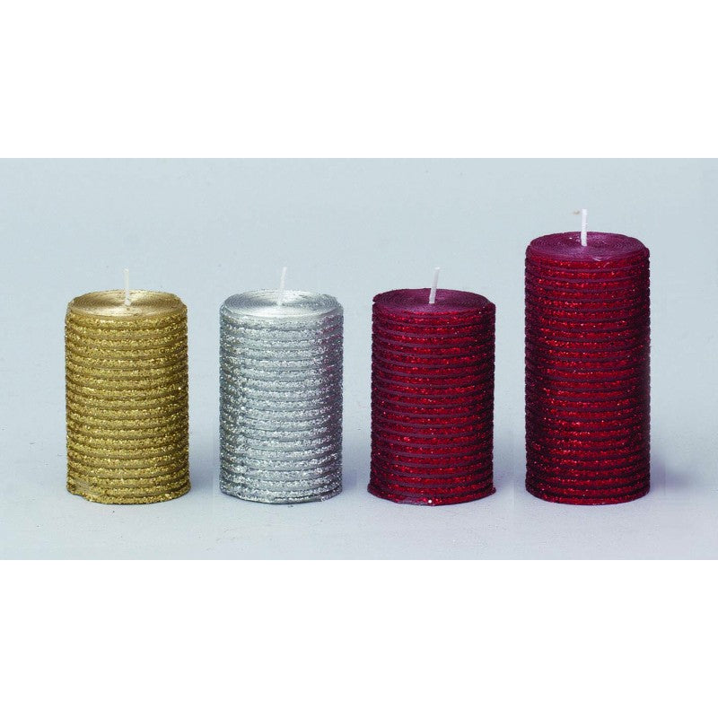 Vela cilíndrica con purpurina CM.5X9,5 h pz 1 ROJO