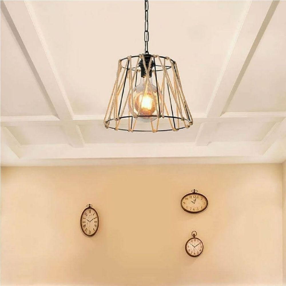 Lampada a sospensione Evren ASZ0881 metallo nero e corda EFFEZ