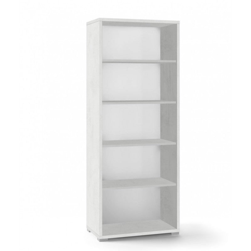 Librería alta moderna en madera Ossido White con cuatro estantes 71x41x h199 cm
