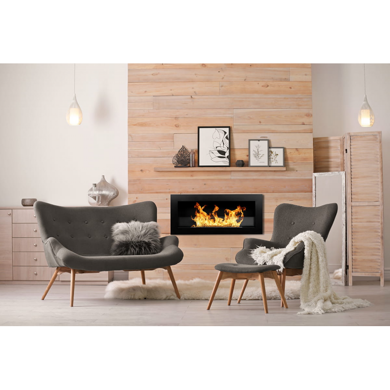 Chimenea de bioetanol empotrada o de pared Livorno Nero L 90 x P 12 x H 40 con vidrio