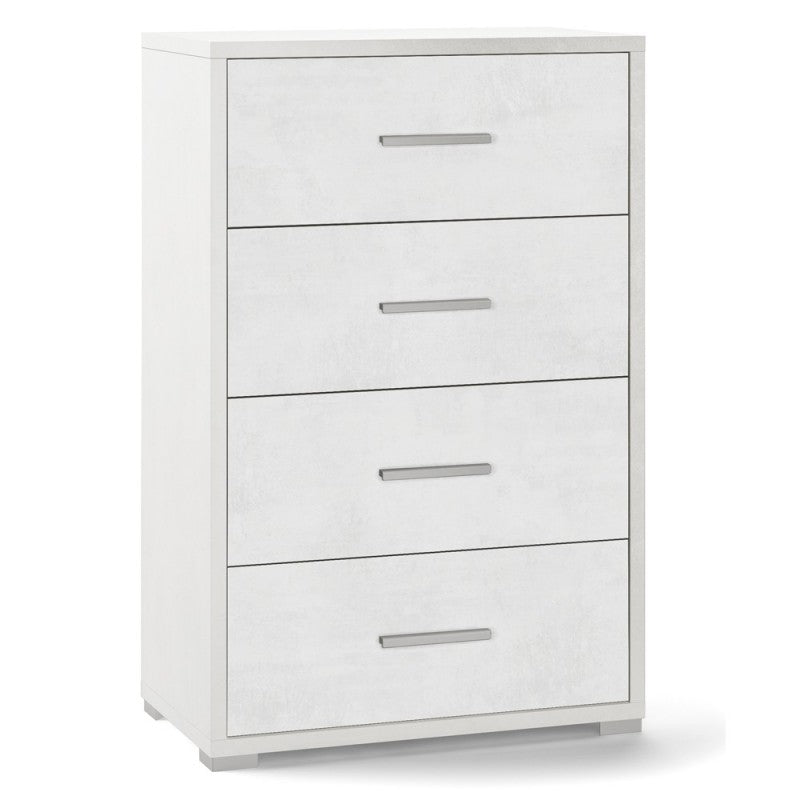 Cómoda de oficina con cuatro cajones en Ossido Blanco 51x41x h110 cm