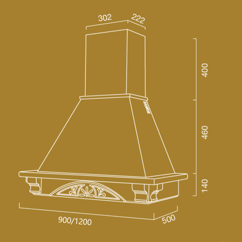 Campana de cocina rústica DOLCE VITA blanca con estructura de madera con incrustaciones color tabaco 90 cm