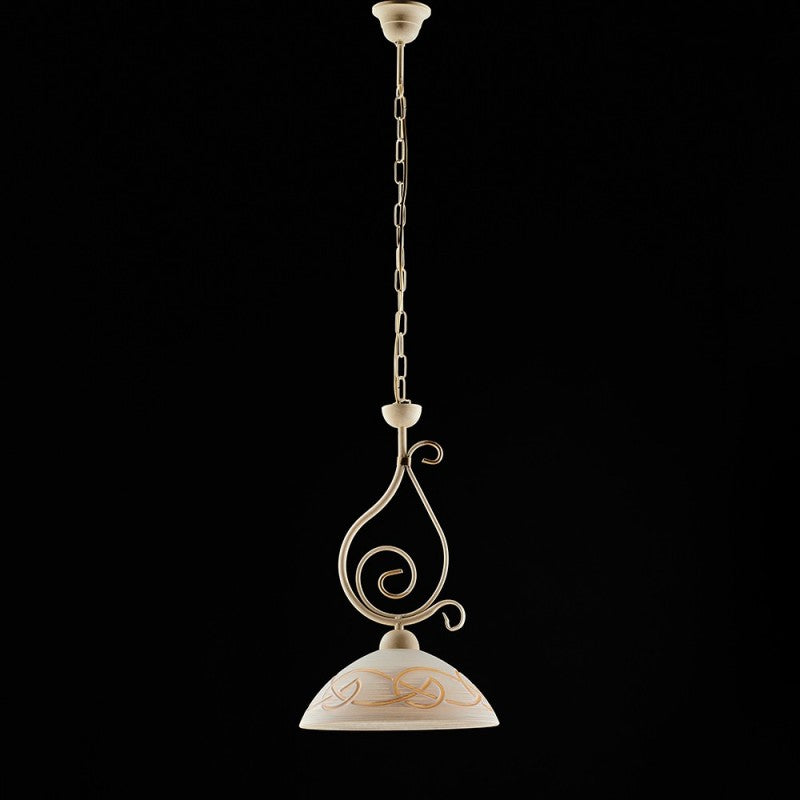 Lámpara de araña de hierro Decape color marfil con acabado dorado, una luz 30x h51 cm