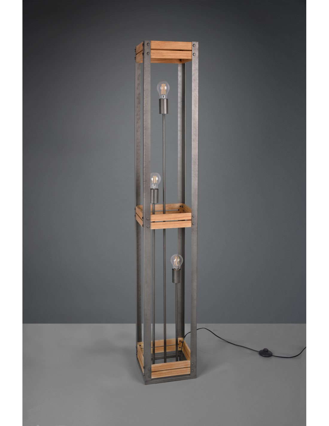 Lámpara de pie Vintage Rústica Madera Natural Khan Níquel Antiguo Al. 153 cm Trio Lighting