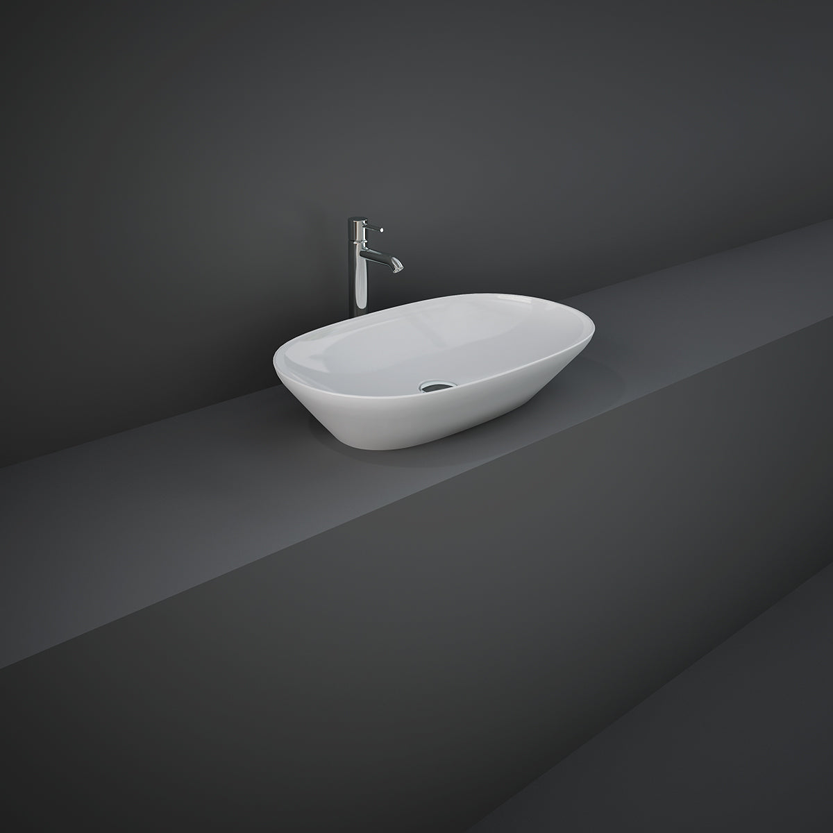 Lavabo sobre encimera ovalado alargado, blanco
