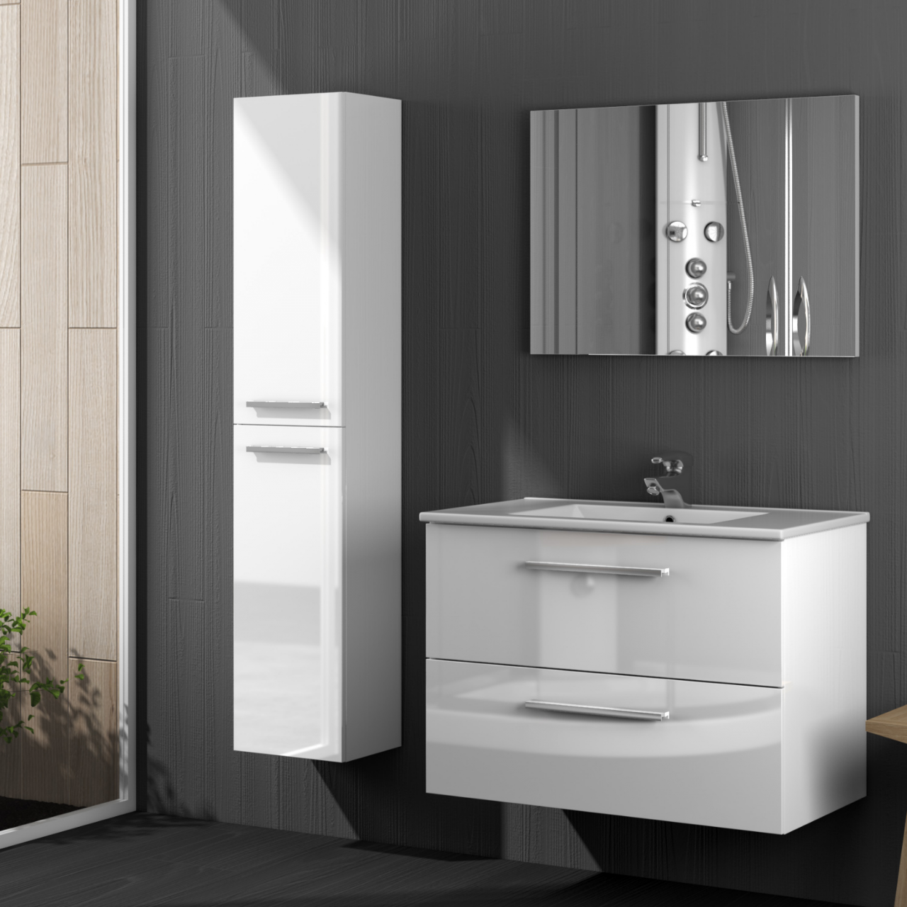 Mueble De Baño 2 Cajones Cm. 80 x 45 x 57h Blanco