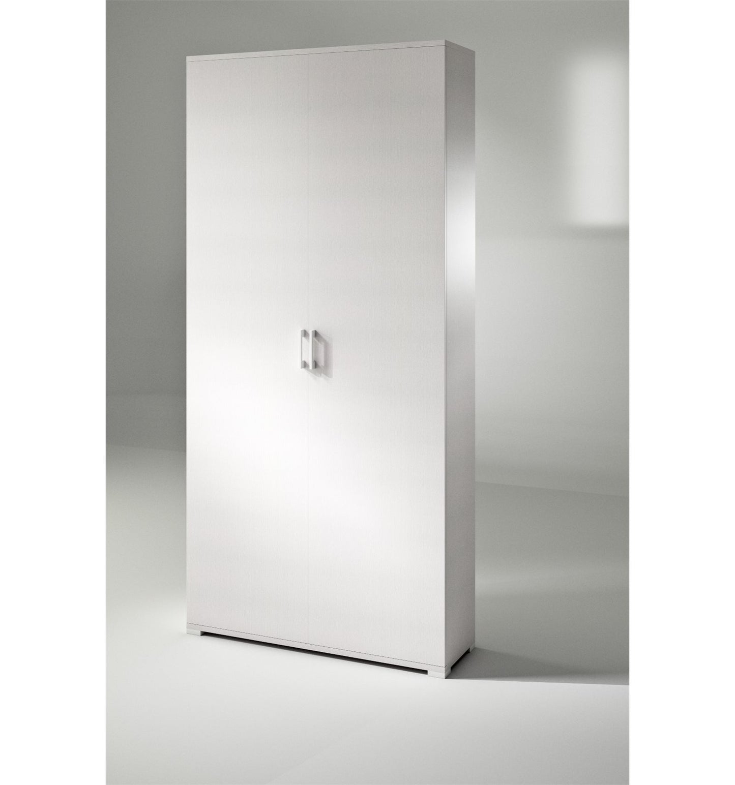 Mueble con doble puerta y cuatro estantes regulables, puertas blancas