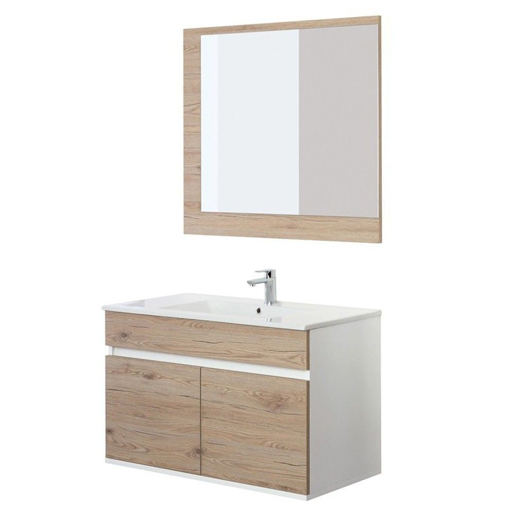Composición de baño con dos puertas Línea Fabula Blanco-Roble claro 90x47x h57cm