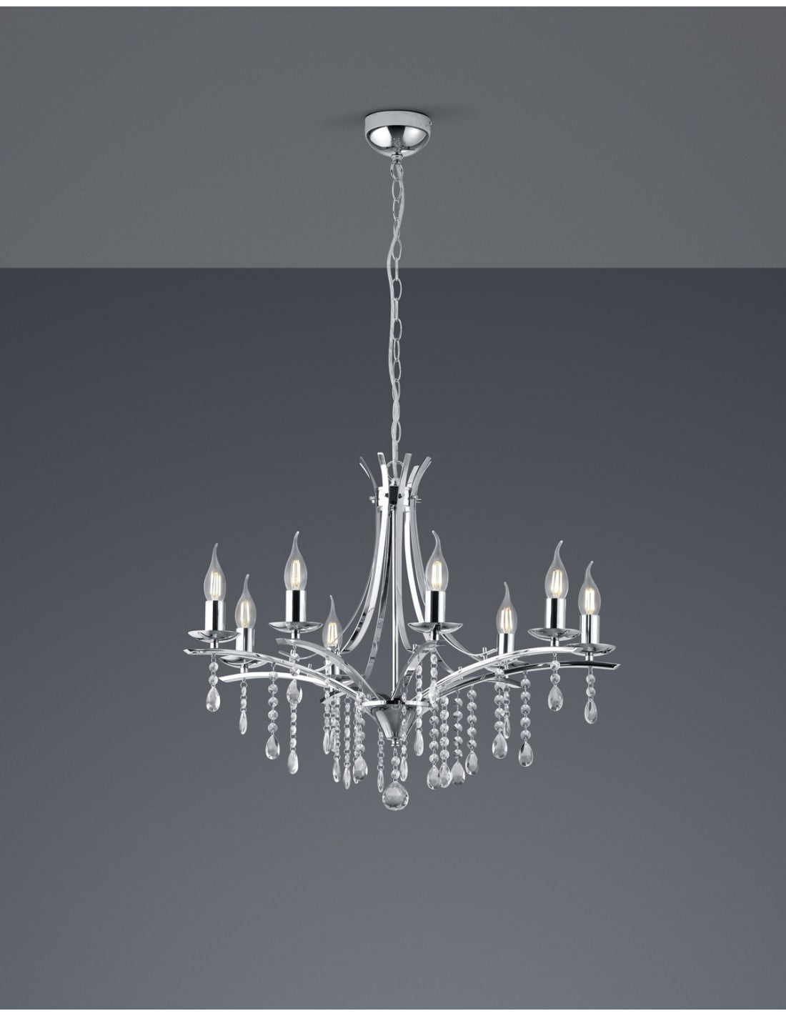 Araña 8 Luces Diseño Contemporáneo Lucerna Cromo Trio Iluminación