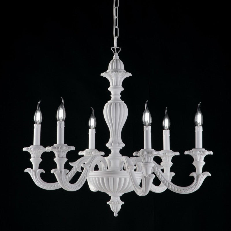 Lámpara de araña Shabby de madera y pulpa de madera blanca con 6 luces