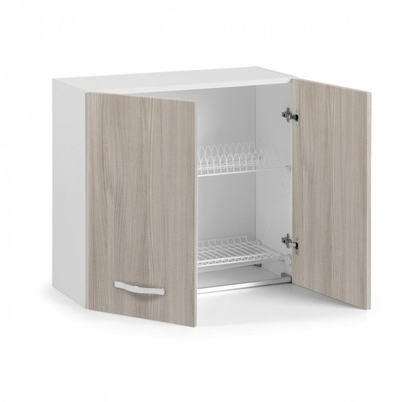 Mueble de pared escurridor de platos modular para cocina de olmo 80x32xH 72 cm con 2 puertas