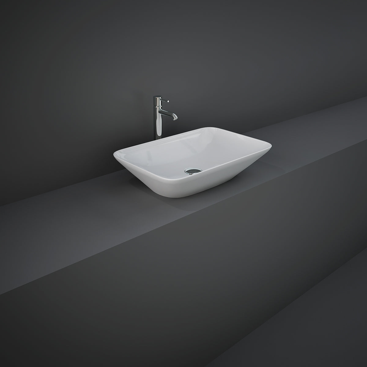 Lavabo sobre encimera rectangular sin agujero - 55x36 cm, blanco