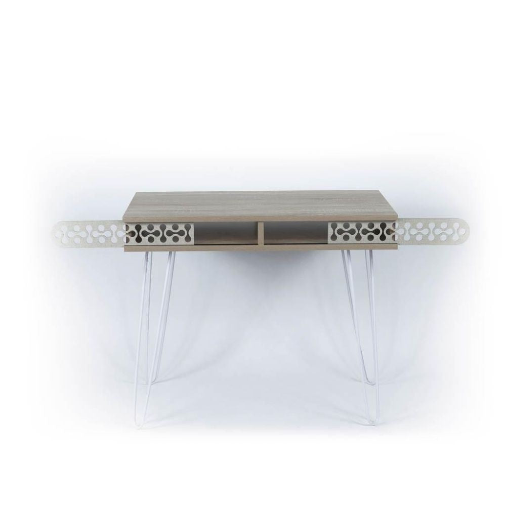 Escritorio Ilia con pies de metal blanco y tapa de roble 96x51x75 HMT190642