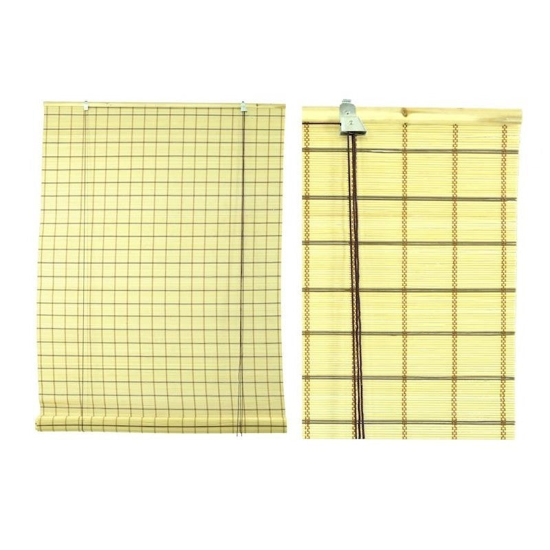Persiana enrollable de ratán beige con franja de nogal 200x300 cm