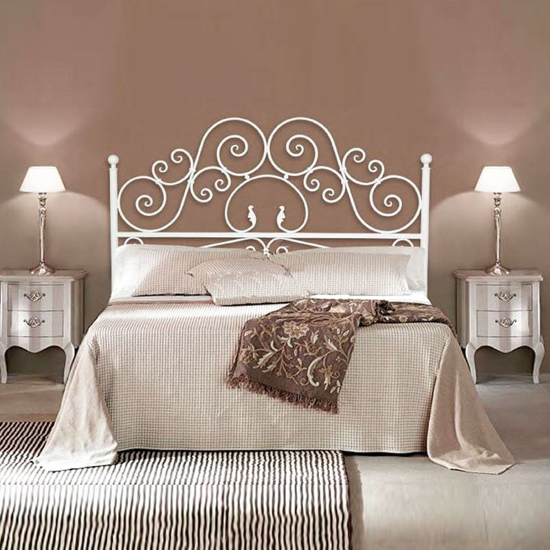 Cama doble con cabecero de hierro blanco con contenedor 170x202xh.135 cm