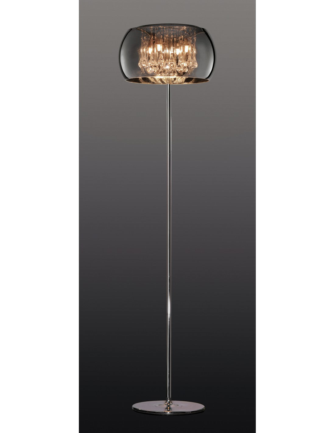 Lámpara de pie Steam de cristal cromado y colgantes Alt. 158 cm Trio Lighting