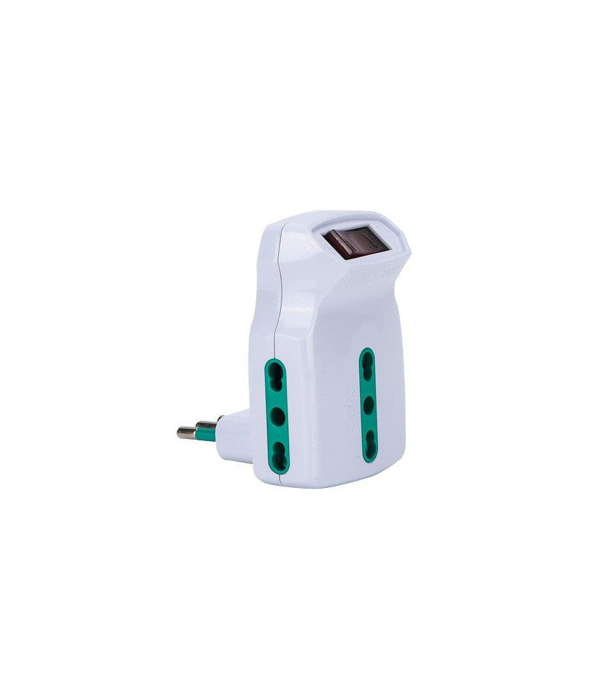 Adaptador triple FME blanco con interruptor térmico 10A > 10/16A 2P+T