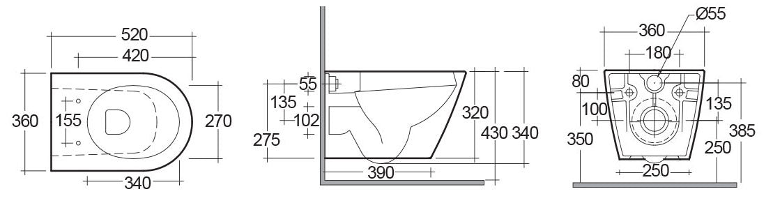 WC suspendido Rimless Resort con fijación oculta