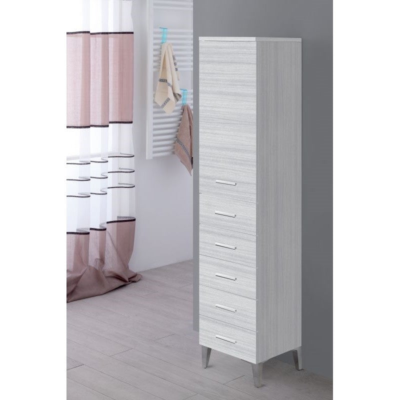Mueble toallero con puerta y cinco cajones Gris 35x34x h 148,5 cm