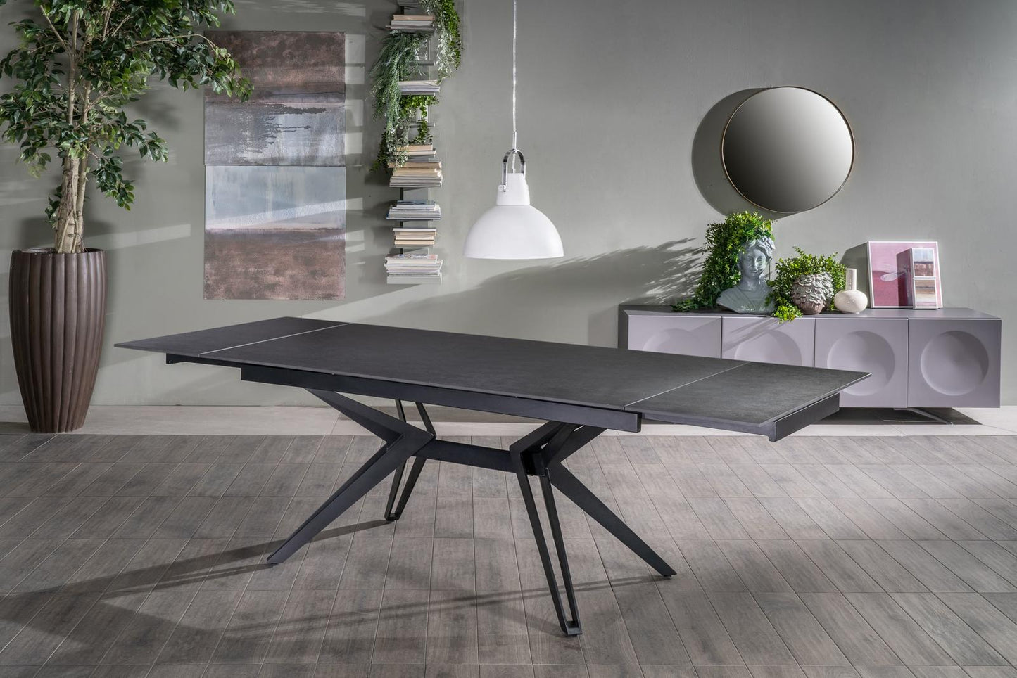 Mesa extensible vintage gris - negro mate 90 cm x 160-240 cm cm Alt. 76 cm