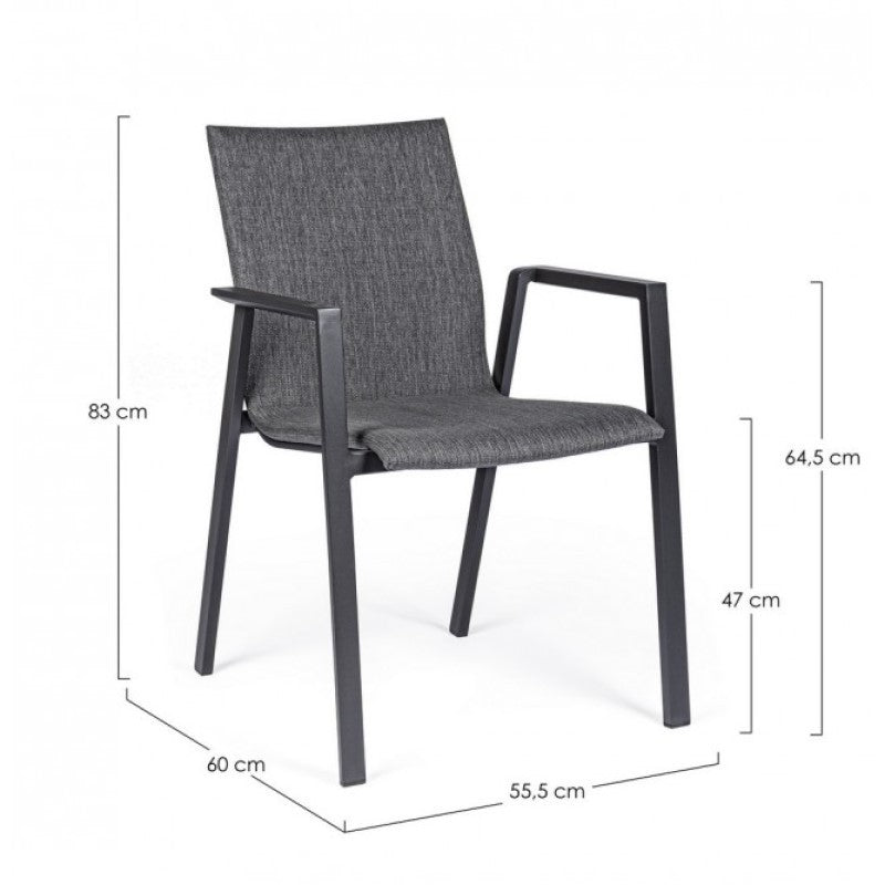 Silla de jardín antracita con brazos Bizzotto