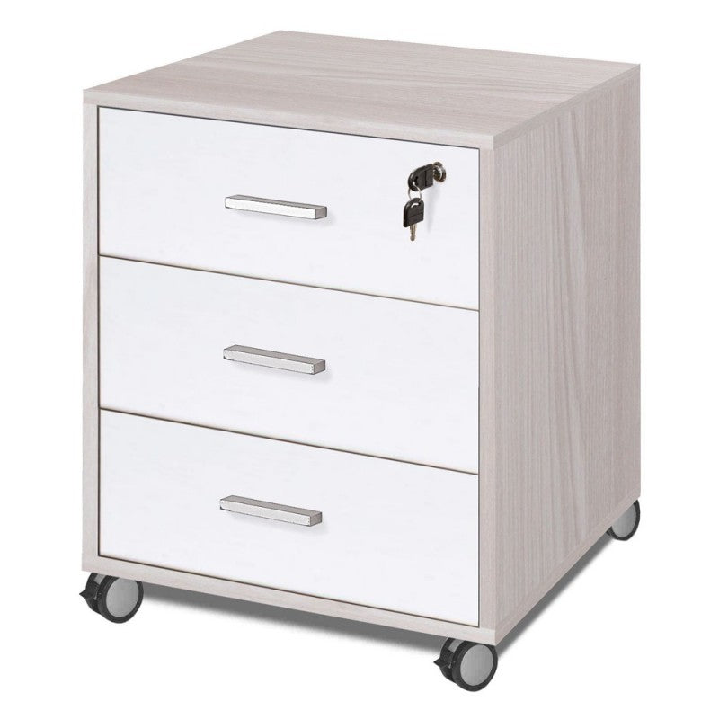 Cómoda de oficina tres cajones con ruedas Olmo Bianco 50x41x h70 cm