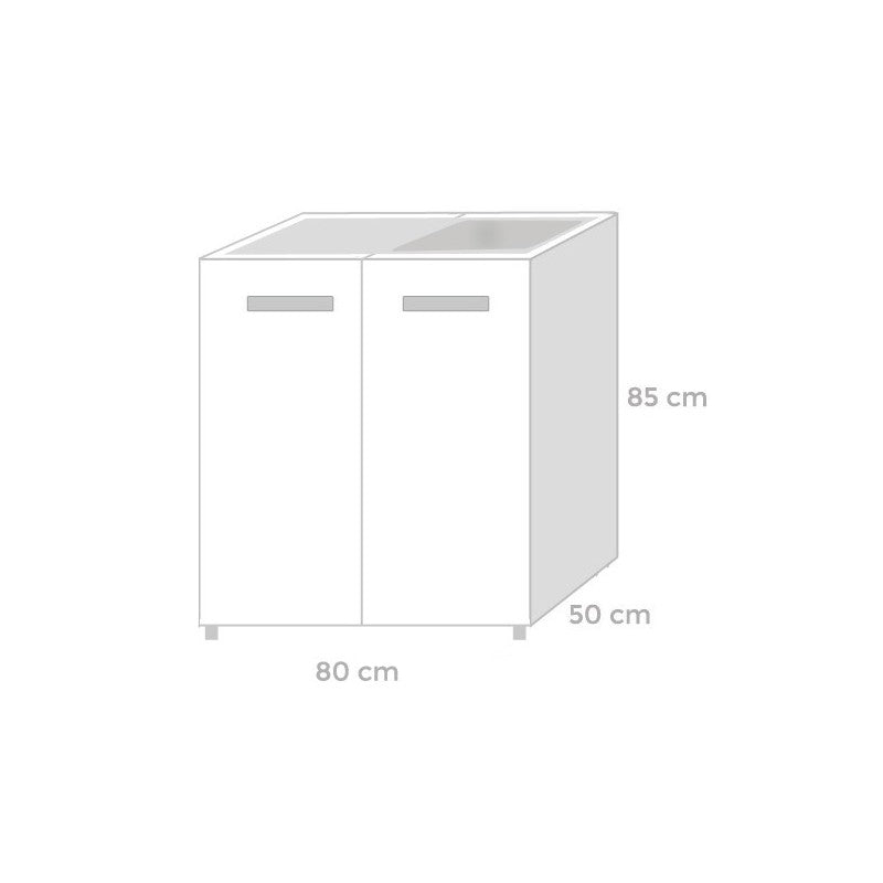 Fregadero de cocina de fresno blanco con 2 puertas 80x50xH 85 cm