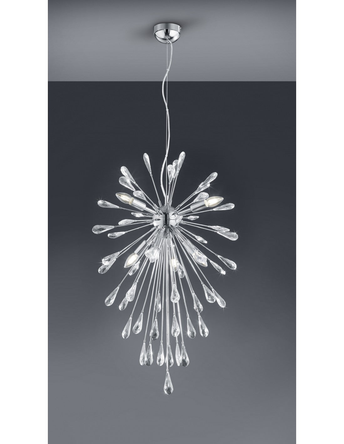 Fuegos artificiales de suspensión 7 luces Minsk Chrome con iluminación en trío de gotas de cristal
