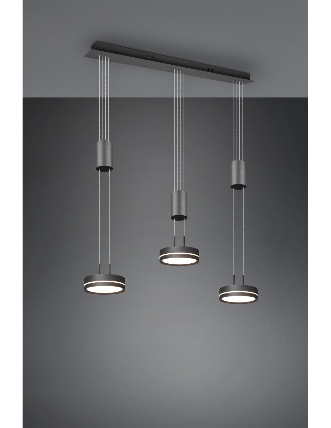 Isla de cocina colgante 3 discos LED Franklin Antracita Modern Trio Lighting