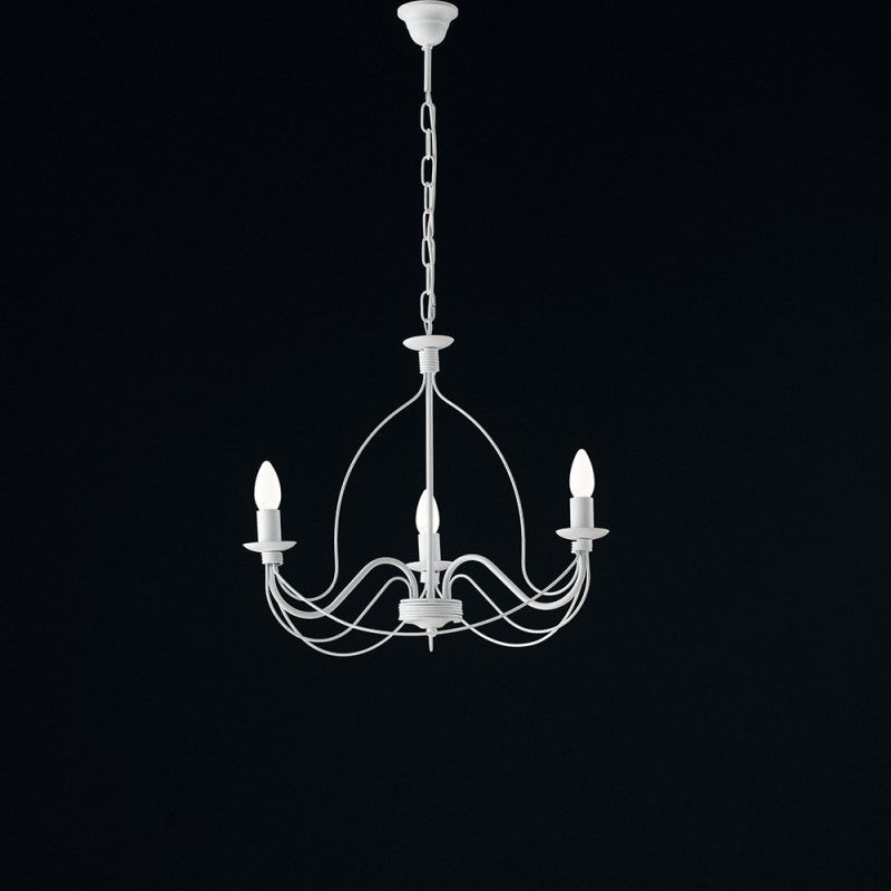 Araña de hierro desgastada blanca con tres luces 49x h43 cm