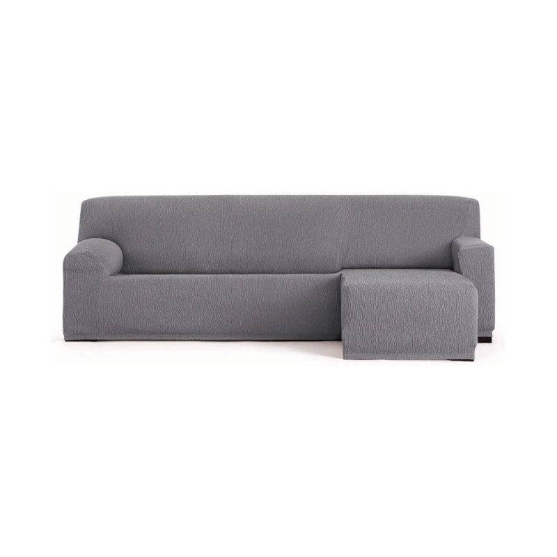 Funda de sofá elástica Troya península derecha gris reposabrazos corto 250/310