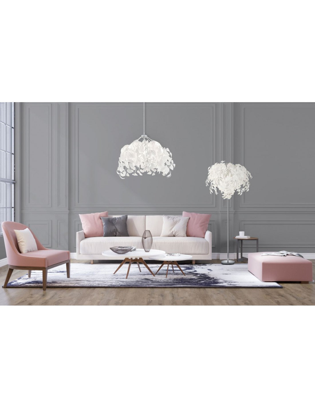 Lámpara de Pie 3 Luces Blanco Hojas Decorativas Leavy Trio Lighting