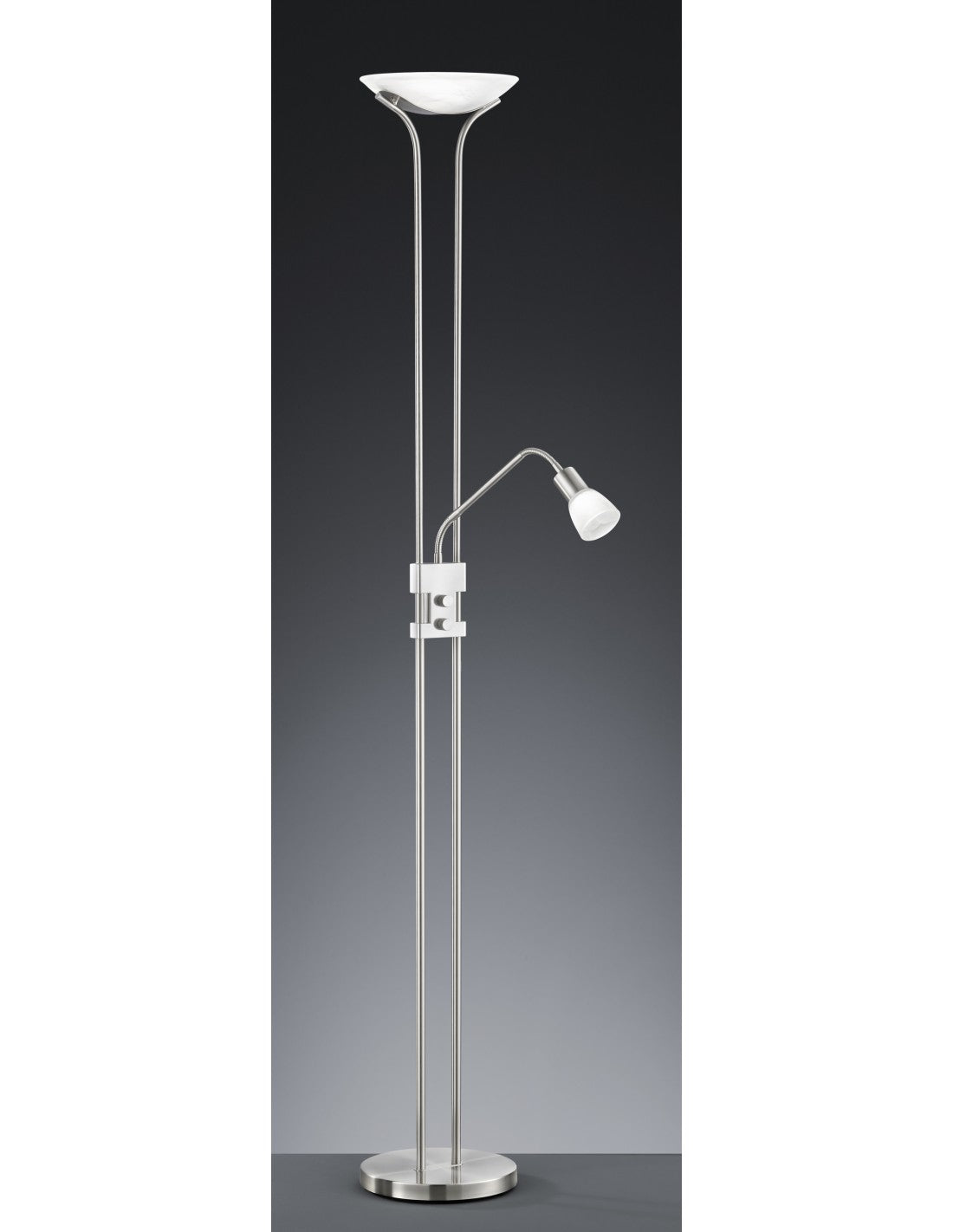 Lámpara de pie LED con foco de lectura regulable Santo II Nichel Trio Lighting